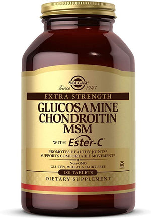 Solgar Extra Strength Glucosamine Chondroitin MSM w/ Ester-C, 180 Tablets - Promotes Healthy Joints, Supports Comfortable Movement & Collagen Formation - Non-GMO, Gluten No, Dairy No - 60 Servings