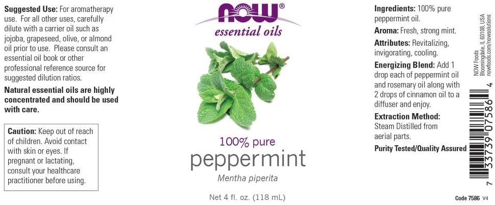 NOW Foods Essential Oils Peppermint, 4 fl oz