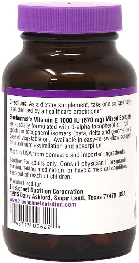 BlueBonnet Vitamin E 1000 IU Mixed Softgels, 50 Count