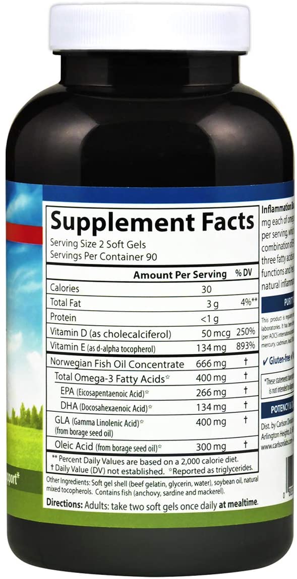 Inflammation Balance, Balanced Omega-3 &amp; Omega-6 Ratio, with D3, Norwegian, Wild-Caught Fish Oil Supplement with Fatty Acids, Sustainably...