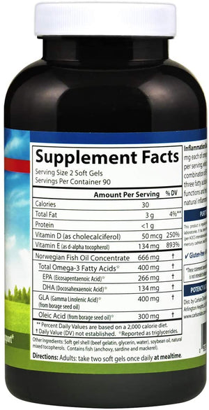 Inflammation Balance, Balanced Omega-3 & Omega-6 Ratio, with D3, Norwegian, Wild-Caught Fish Oil Supplement with Fatty Acids, Sustainably...
