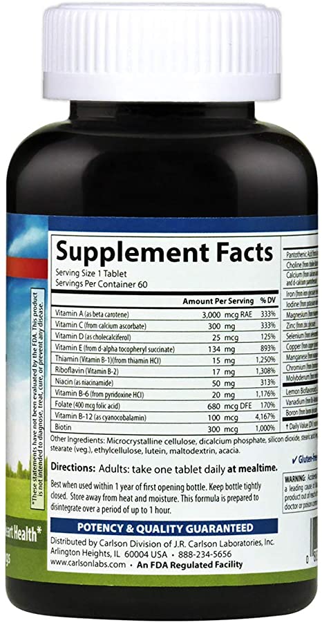 Carlson - Super 1 Daily, Vegetarian Multiple Formula, Multivitamin, Optimal Wellness, 60 Tablets