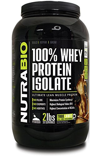NutraBio 100% Whey Protein Isolate Protein Powder – 25g Protein with Complete Amino Acid Profile, Non-GMO, Soy and Gluten Free, Low Carb and Low Calorie Whey Protein Powder - Dutch Chocolate - 2 Lbs.