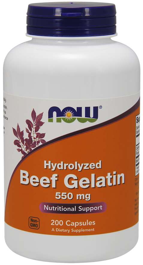 NOW Supplements, Beef Gelatin 550 mg, Hydrolyzed, Nutritional Support, 200 Capsules