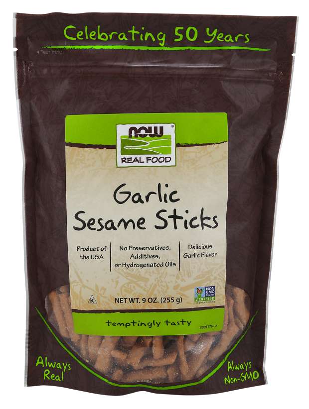 NOW Real Food Sesame Sticks Garlic, 9 oz