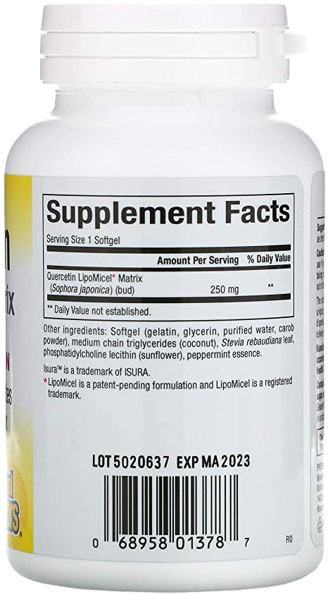 Natural Factors Quercetin LipoMicel Matrix, 250 mg, 60 Liquid Softgels