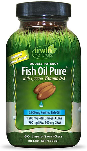 Irwin Naturals Double-Potency Fish Oil 2,000mg Purified Daily Wellness Formula - Natural Non-Fishy Citrus Flavor - 60 Liquid Softgels - Discount Nutrition Store
