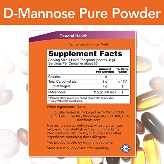 NOW Supplements, D-Mannose Powder, Non-GMO Project Verified, Healthy Urinary Tract*, 6-Ounce