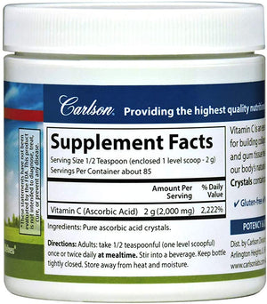 Carlson - Non-GMO Vitamin C Crystals, 2000 mg, Vitamin C Powder, Immune Support, Antioxidant, 6 oz (170 g)