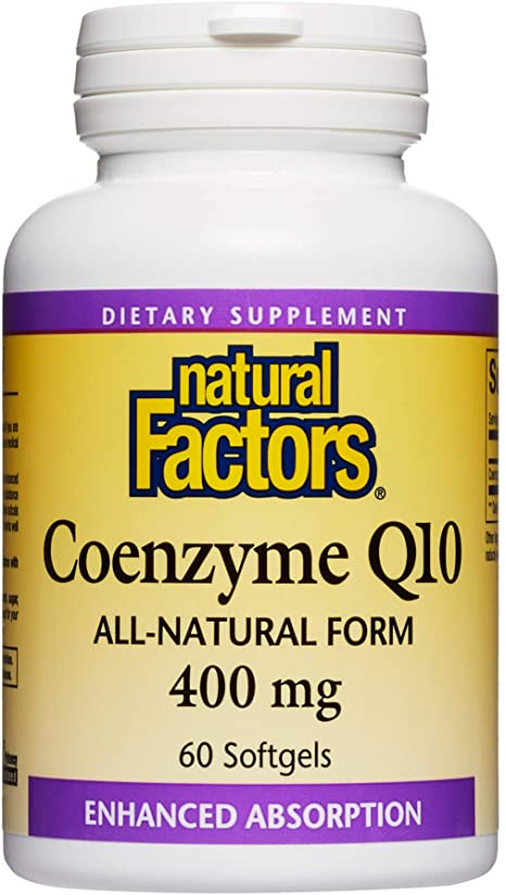 Natural Factors Coenzyme Q10 400 mg, Natural Coenzyme Q10 Supplement for Energy, Heart and Cognitive Support, 60 Softgels