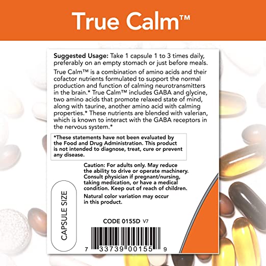 NOW Supplements, True Calm, Amino Acid blend with B Vitamins &amp; Valerian , 90 Veg Capsules