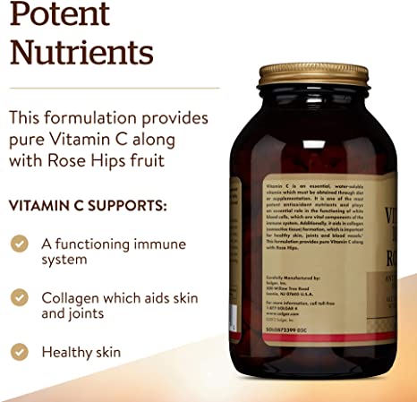 Solgar Vitamin C 1000 mg with Rose Hips, 250 Tablets - Antioxidant &amp; Immune Support - Overall Health - Supports Healthy Skin &amp; Joints - Non GMO, Vegan, Gluten Free, Dairy Free, Kosher - 250 Servings