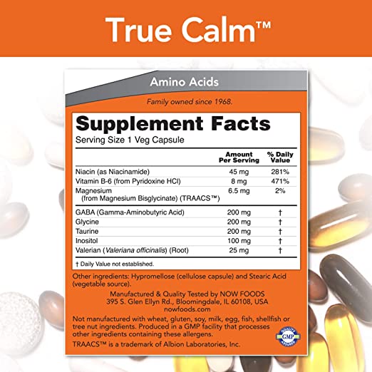 NOW Supplements, True Calm, Amino Acid blend with B Vitamins &amp; Valerian , 90 Veg Capsules