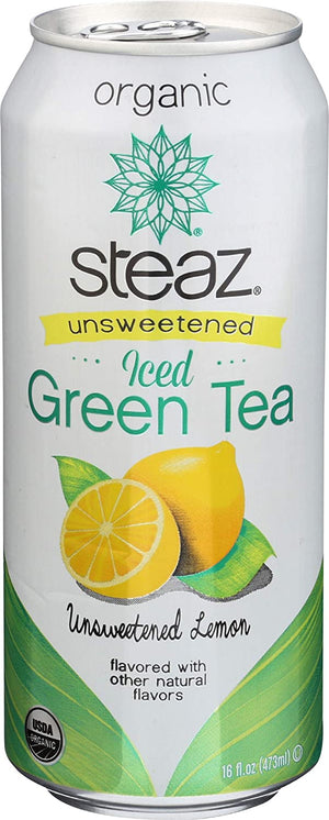 Steaz Green Tea Soda Organic Iced Green Tea Unsweetened Lemon, 16 fl oz