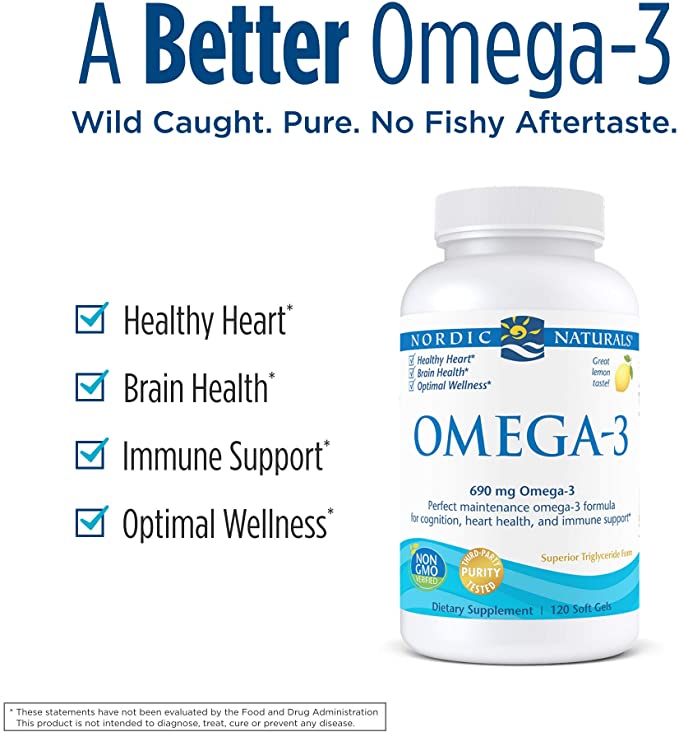 Nordic Naturals Omega-3, Lemon Flavor - 120 Soft Gels - 690 mg Omega-3 - Fish Oil - EPA &amp; DHA - Immune Support, Brain &amp; Heart Health, Optimal Wellness - Non-GMO - 60 Servings