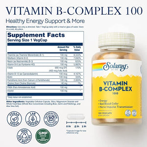 Solaray Vitamin B-Complex 100 mg, Healthy Energy, Blood Cell Formation & Nerve Impulse Transmission Support, 100 VegCaps (100 Count)