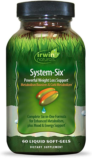 Irwin Naturals System-Six Powerful Weight Loss Support Supplement - Metabolism Booster - 60 Liquid Softgels