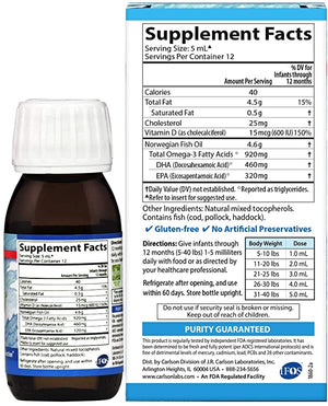 Carlson Norwegian Baby's DHA 1100 mg Omega-3s with Vitamin D3, 2 fl oz