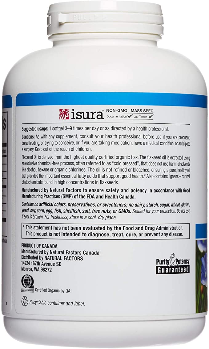 Natural Factors OmegaFactors™ Flaxseed Oil, 1000 mg, 360 Softgels