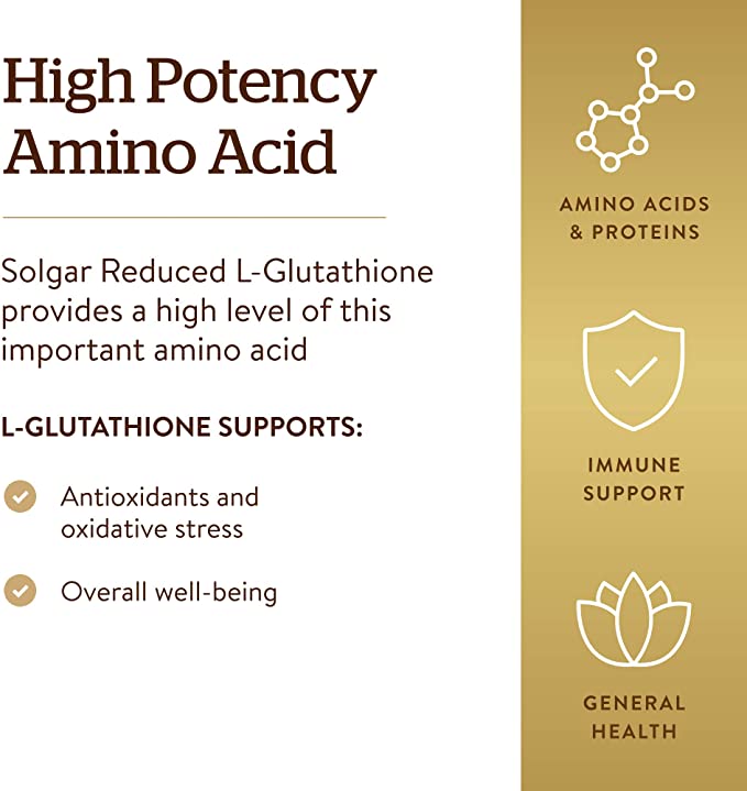 Solgar Reduced L-Glutathione 250 mg - 60 Vegetable Capsules - Antioxidant Support - Non-GMO, Vegan, Gluten Free, Dairy Free, Kosher - 60 Servings