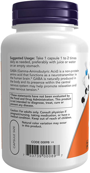 NOW GABA, 750 mg, 100 Veg Capsules