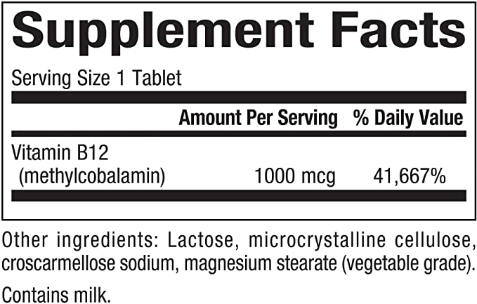 Natural Factors B12 Methylcobalamin, 1000 mcg, 180 Chewable Tablets