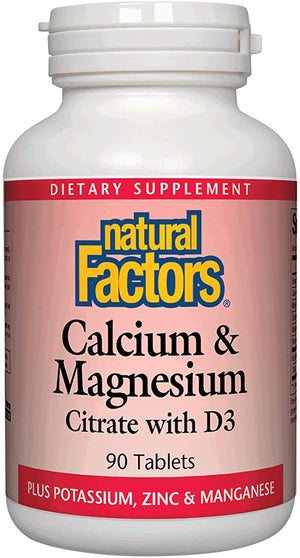 Natural Factors, Calcium & Magnesium Citrate with Vitamin D3, Support for Bones and Teeth, 90 Tablets