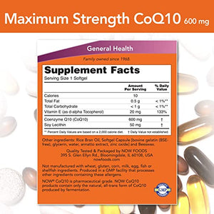 NOW Supplements, CoQ10 600 mg, Maximum Strength with Vitamin E & Lecithin, 60 Softgels