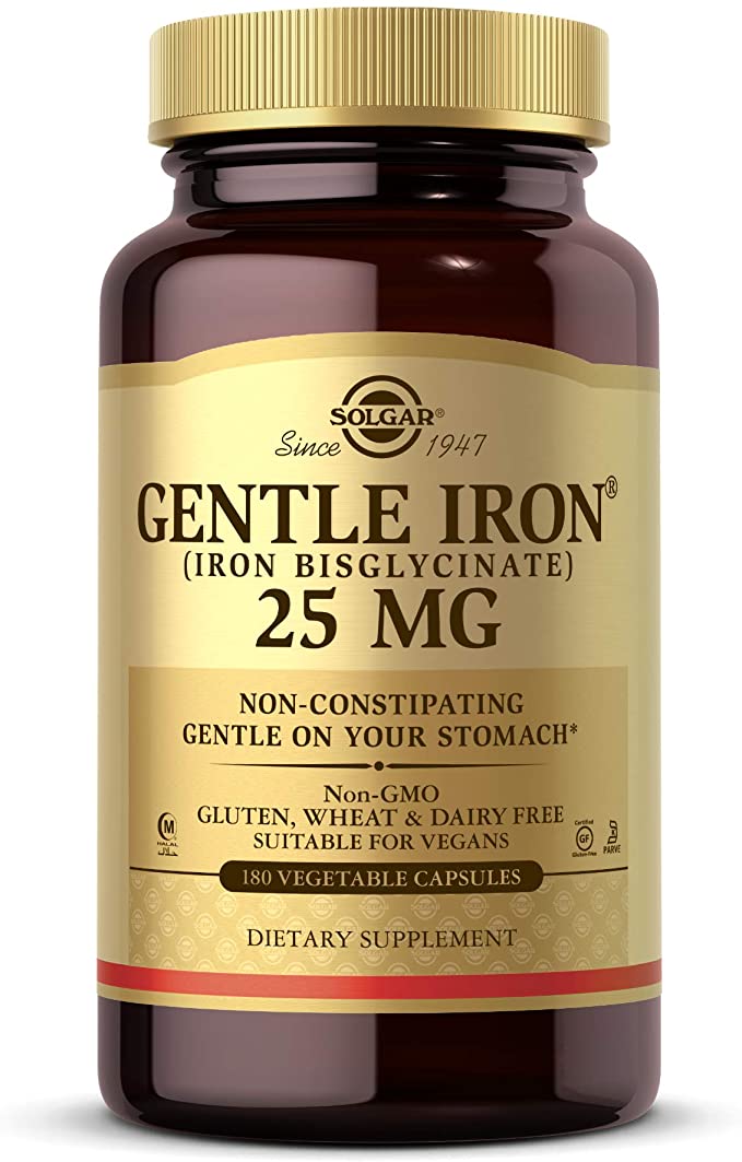 Solgar Gentle Iron, 180 Vegetable Capsules - Ideal for Sensitive Stomachs - Non-Constipating - Red Blood Cell Supplement - Non GMO, Vegan, Gluten-Free, Dairy Free, Kosher - 180 Servings