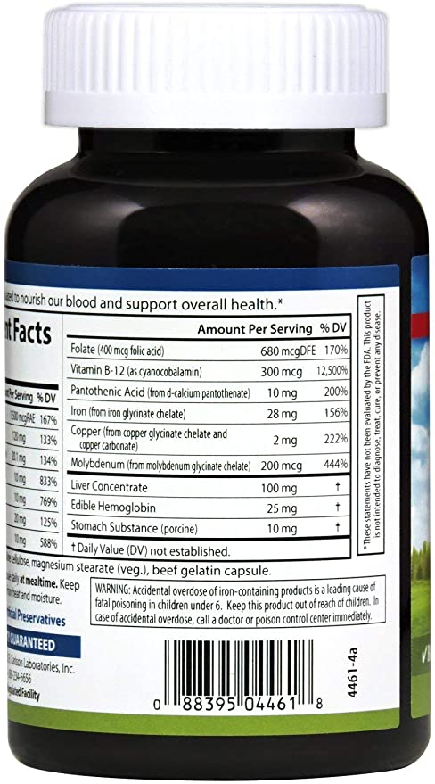 Carlson - Blood Nutrients, 28 mg Iron, Blood Development, Iron Absorption &amp; Optimal Wellness, 180 Capsules