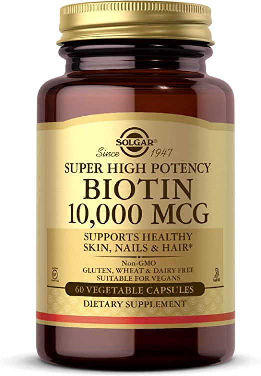 Solgar Biotin 10,000 mcg, 60 Vegetable Capsules - Energy, Metabolism, Promotes Healthy Skin, Nails &amp; Hair - Super High Potency - Non-GMO, Vegan, Gluten Free, Dairy Free, Kosher - 60 Servings