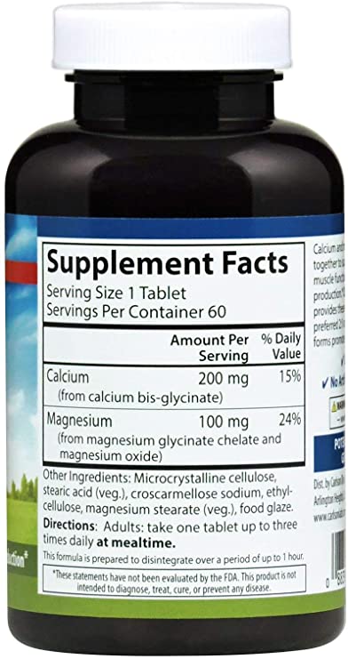 Carlson - Chelated Cal-Mag, 2:1 Calcium to Magnesium Ratio, Bone Support, Muscle Function &amp; Energy Production, 60 Tablets