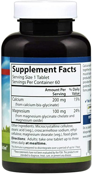 Carlson - Chelated Cal-Mag, 2:1 Calcium to Magnesium Ratio, Bone Support, Muscle Function & Energy Production, 60 Tablets