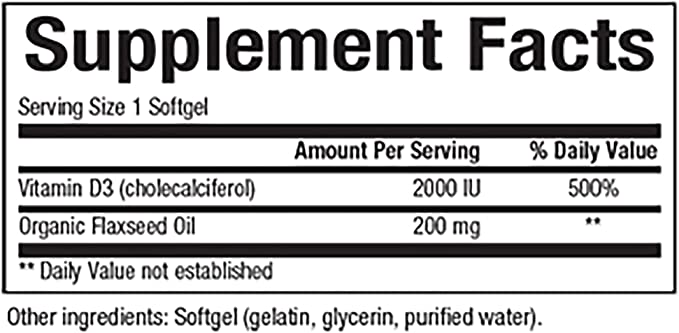 Natural Factors, Vitamin D3 2000 IU (50 mcg), Supports Strong Bones, Muscles and Immune Function, 120 Softgels