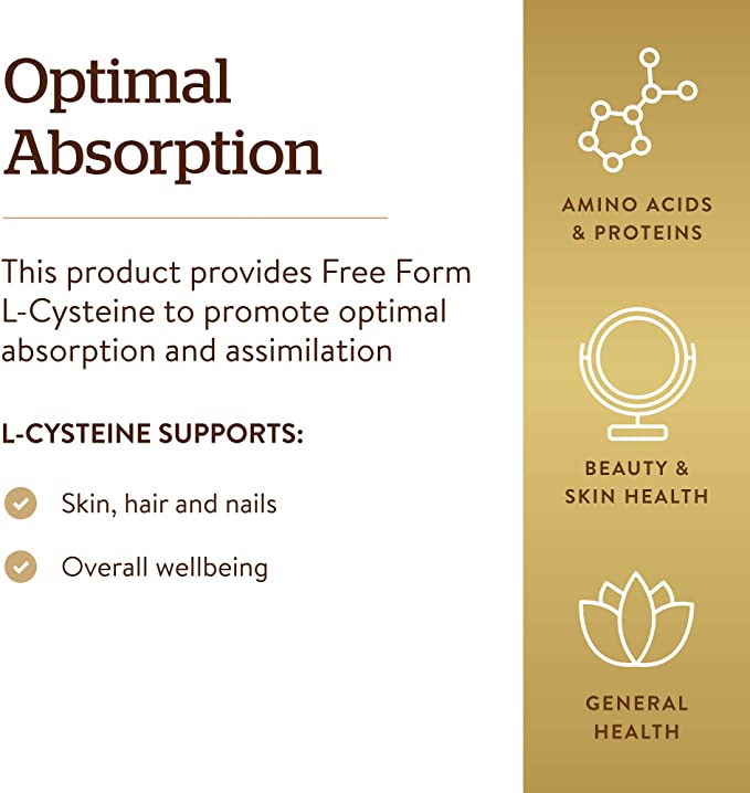 Solgar L-Cysteine 500 mg, 90 Vegetable Capsules - Free Form Amino Acid - Keratin Support for Skin, Hair &amp; Nails - Glutathione Support - Vegan, Gluten Free, Dairy Free, Kosher - 90 Servings
