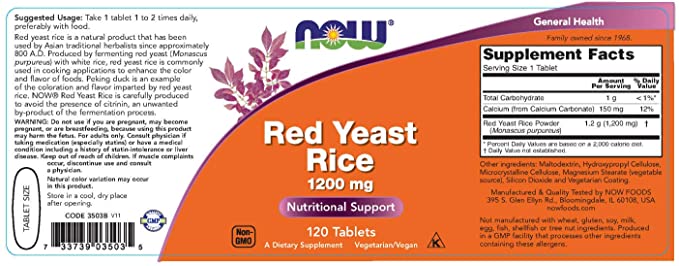 NOW Foods Red Yeast Rice, 1200 mg, 120 Tablets