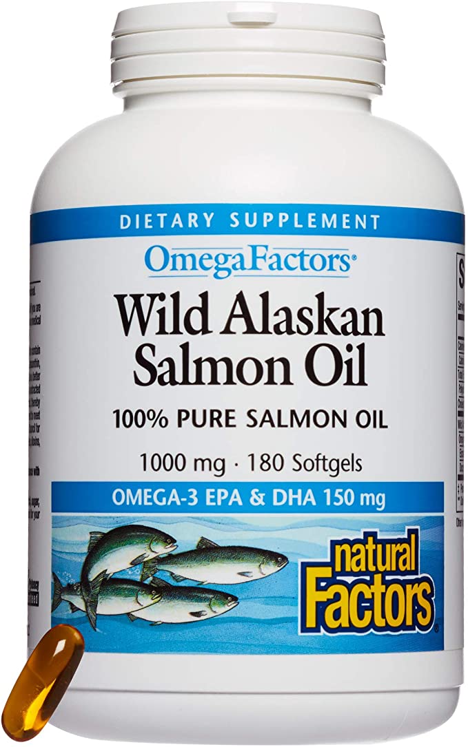 Natural Factors OmegaFactors™ Wild Alaskan Salmon Oil, 1000 mg, 180 Softgels