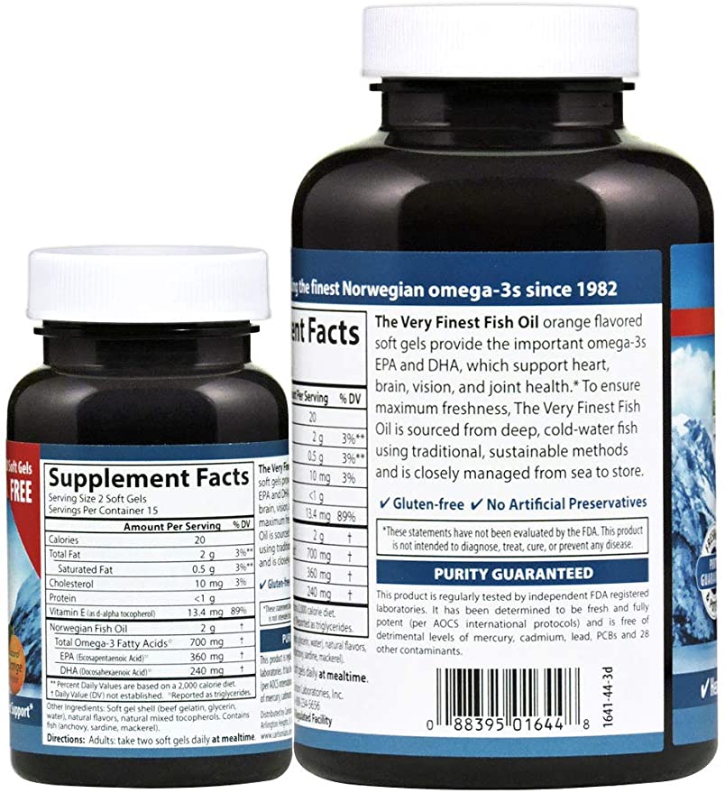 Carlson - The Very Finest Fish Oil, 700 mg Omega-3s, Norwegian Fish Oil Supplement, Wild Caught Omega-3 Fish Oil, Sustainably Sourced Fish Oil Capsules, Omega-3 Supplement, Orange, 120+30 Softgels