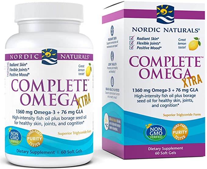 Nordic Naturals Complete Omega Xtra, Lemon - 60 Soft Gels - 1360 mg Omega-3 + 76 mg GLA - Healthy Skin - Cognition - Non-GMO - 30 Servings