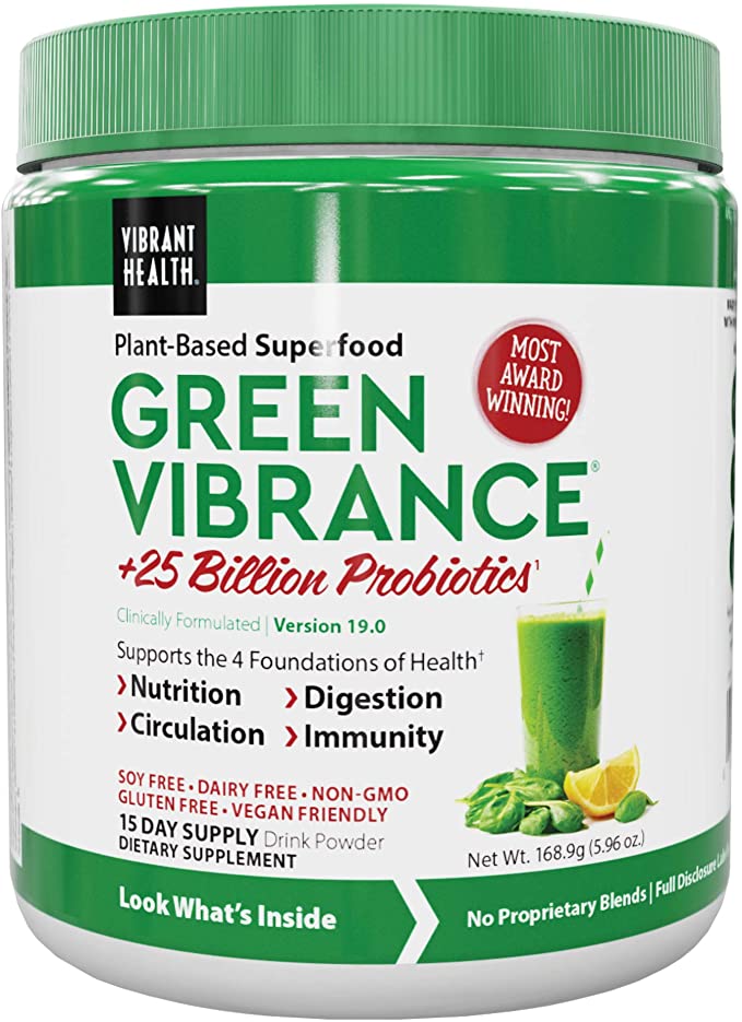 Vibrant Health, Green Vibrance, Plant-Based Superfood Powder, Vegan Friendly, 15 Servings