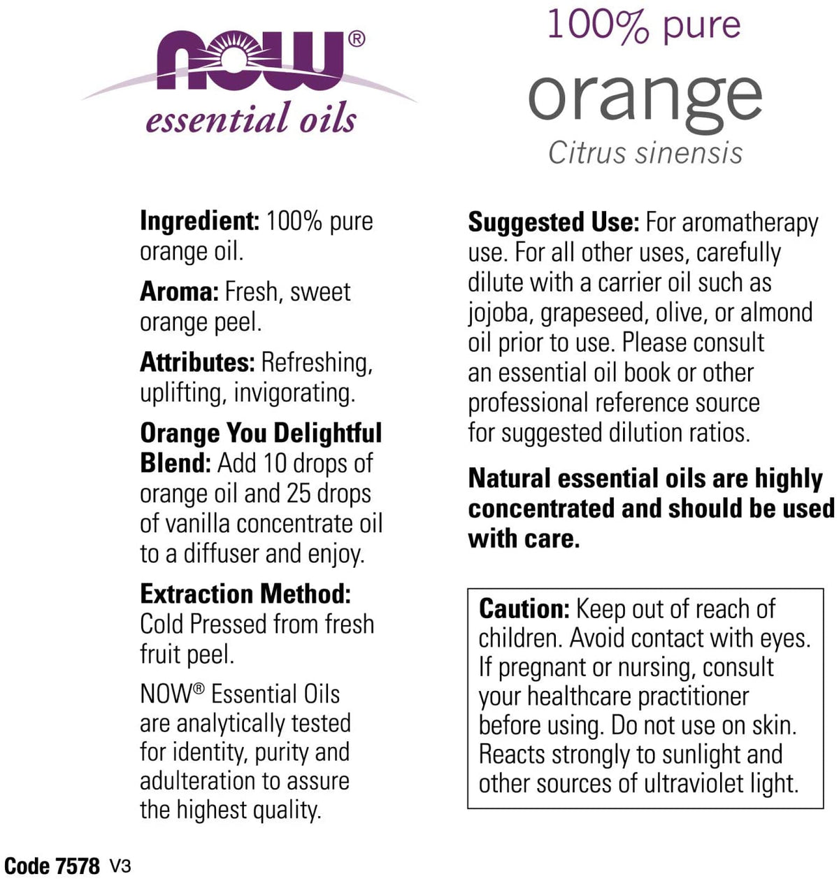 NOW Foods Essential Oils Orange, 4 fl oz