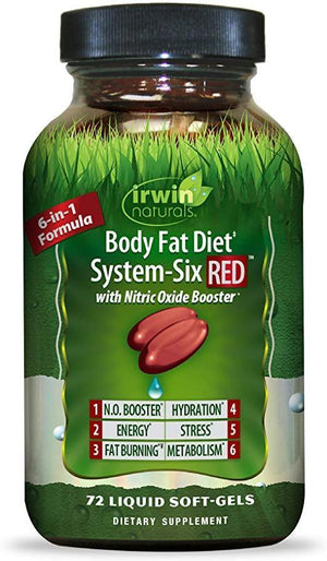 Irwin Naturals Body Fat Diet System-Six RED with Nitric Oxide Booster - 72 Liquid Softgels - Discount Nutrition Store