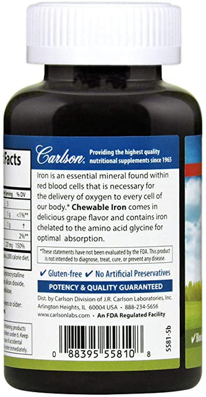 Carlson - Chewable Iron, 27 mg - Superior Absorption, Blood Health, Energy Production & Optimal Wellness, Grape, 60 tablets