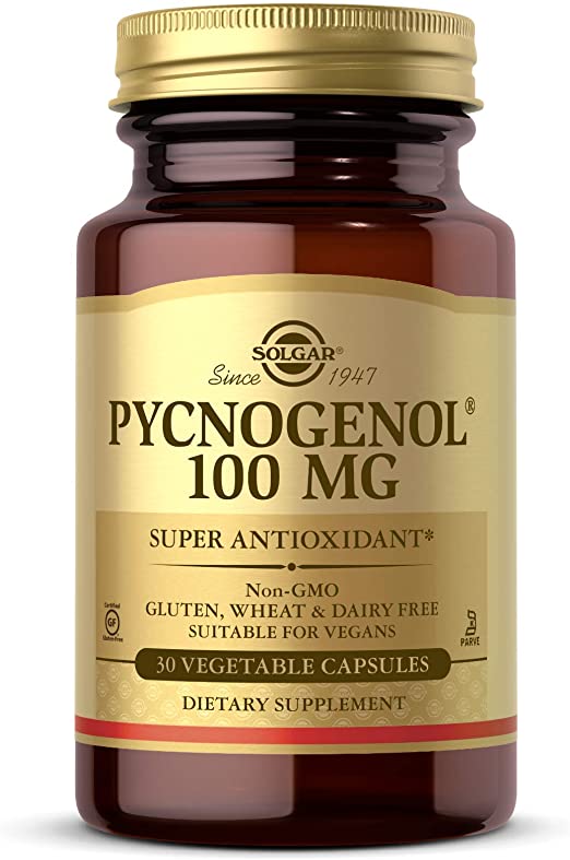 Solgar Pycnogenol 100 mg, 30 Vegetable Capsules - Antioxidant Protection - Healthy Leg &amp; Vein Support - Non-GMO, Vegan, Gluten Free, Dairy Free, Kosher - 30 Servings