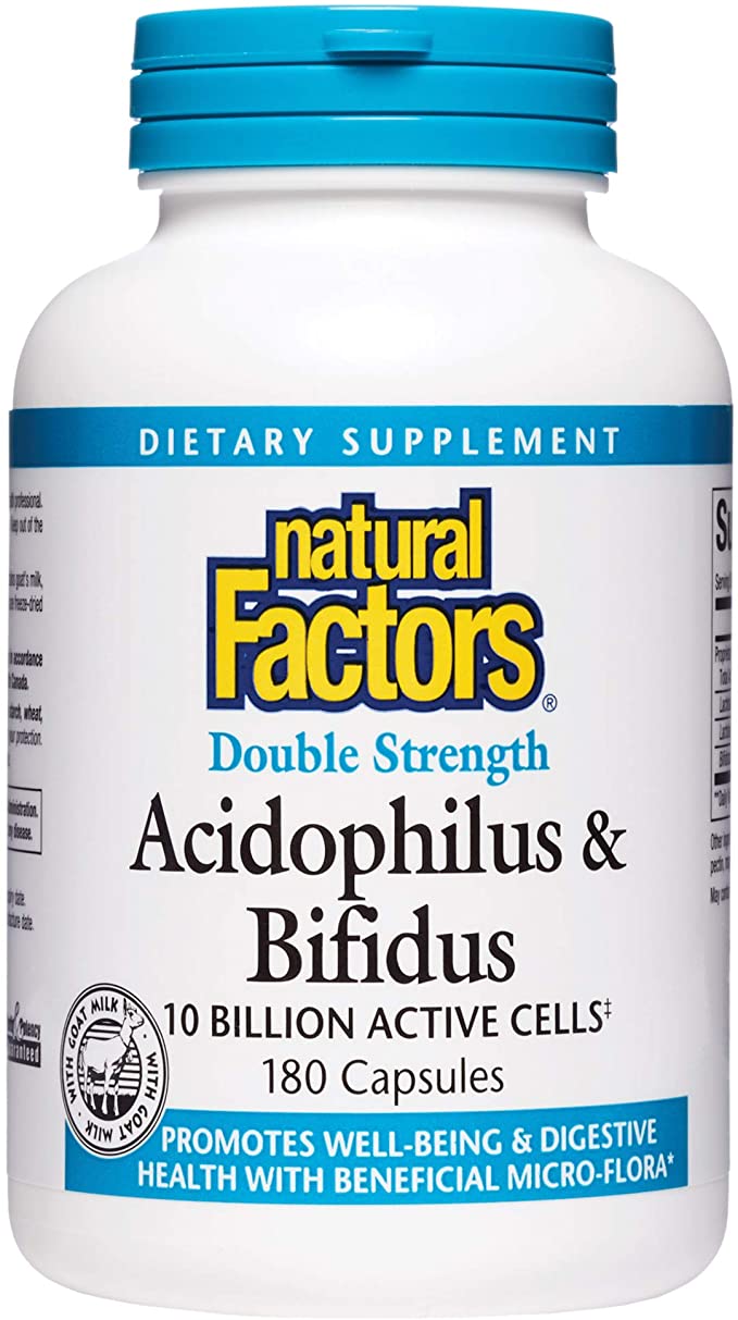 Natural Factors Acidophilus &amp; Bifidus Double Strength, Probiotic and Prebiotic Formula, 180 Capsules