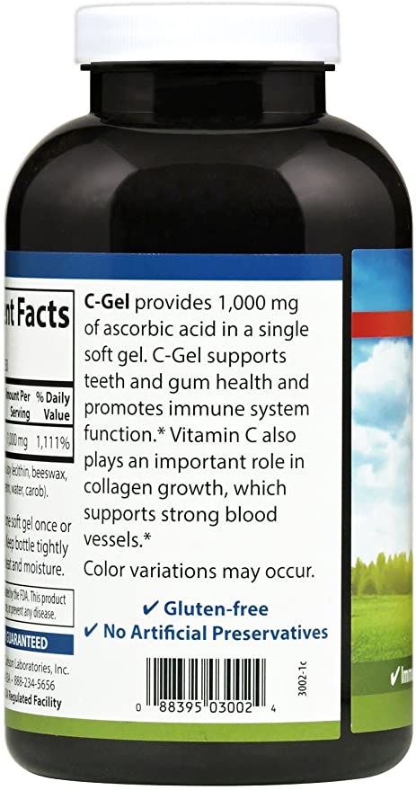 Carlson - C-Gels, 1000mg, Vitamin C Softgels, Immune Support &amp; Heart Health, Vitamin C Softgels, Antioxidant, Vitamin C Supplement, 250 Softgels