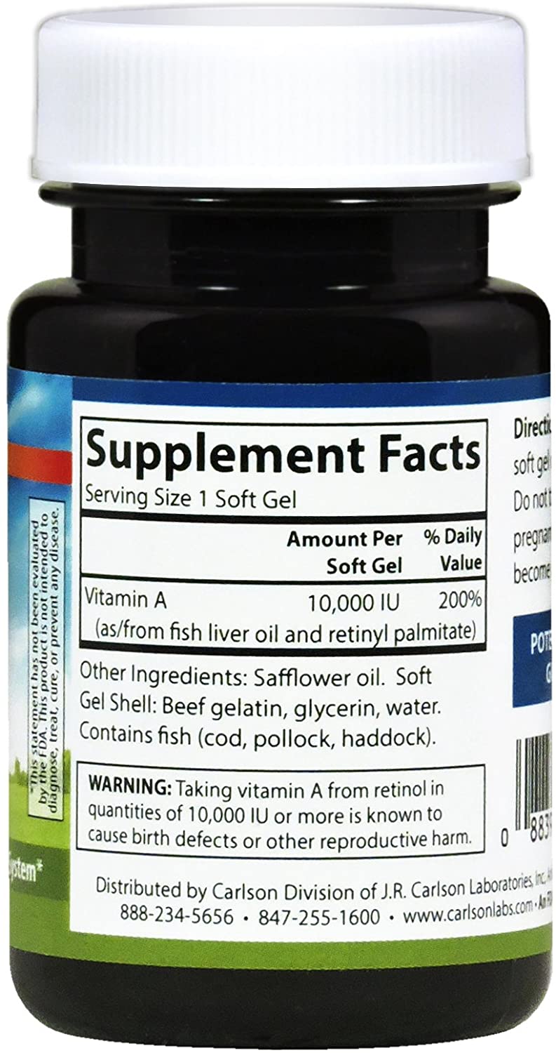 Carlson - Vitamin A, 10000 IU (3000 mcg RAE), Vision Health, 100 Softgels