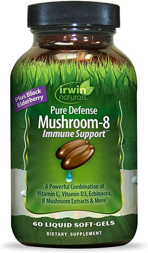 Irwin Naturals Pure Defense Mushroom-8 Powerful & Robust Immune Support Supplement - 60 Liquid Softgels - Discount Nutrition Store