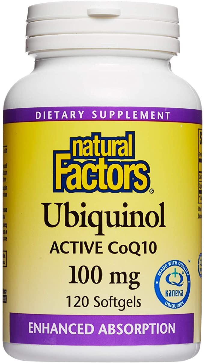Natural Factors Ubiquinol Active CoQ10 100 mg, High-Absorption Coenzyme Q10 Supplement for Energy, Heart and Cognitive Support, 120 Softgels
