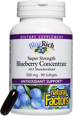 Natural Factors BlueRich™ Blueberry Super Strength, 500 mg, 90 Softgels